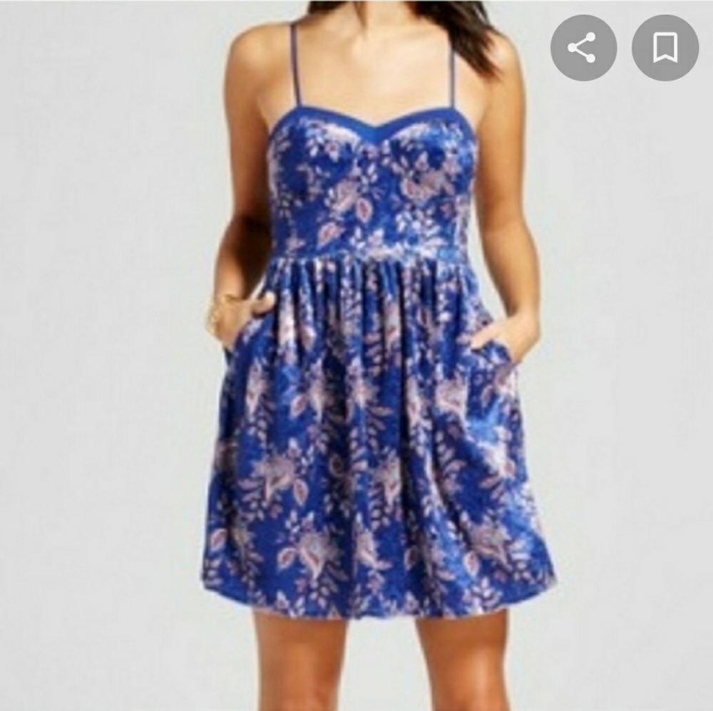 Xhilaration Burnout Royal Blue Velvet Bustier Dress